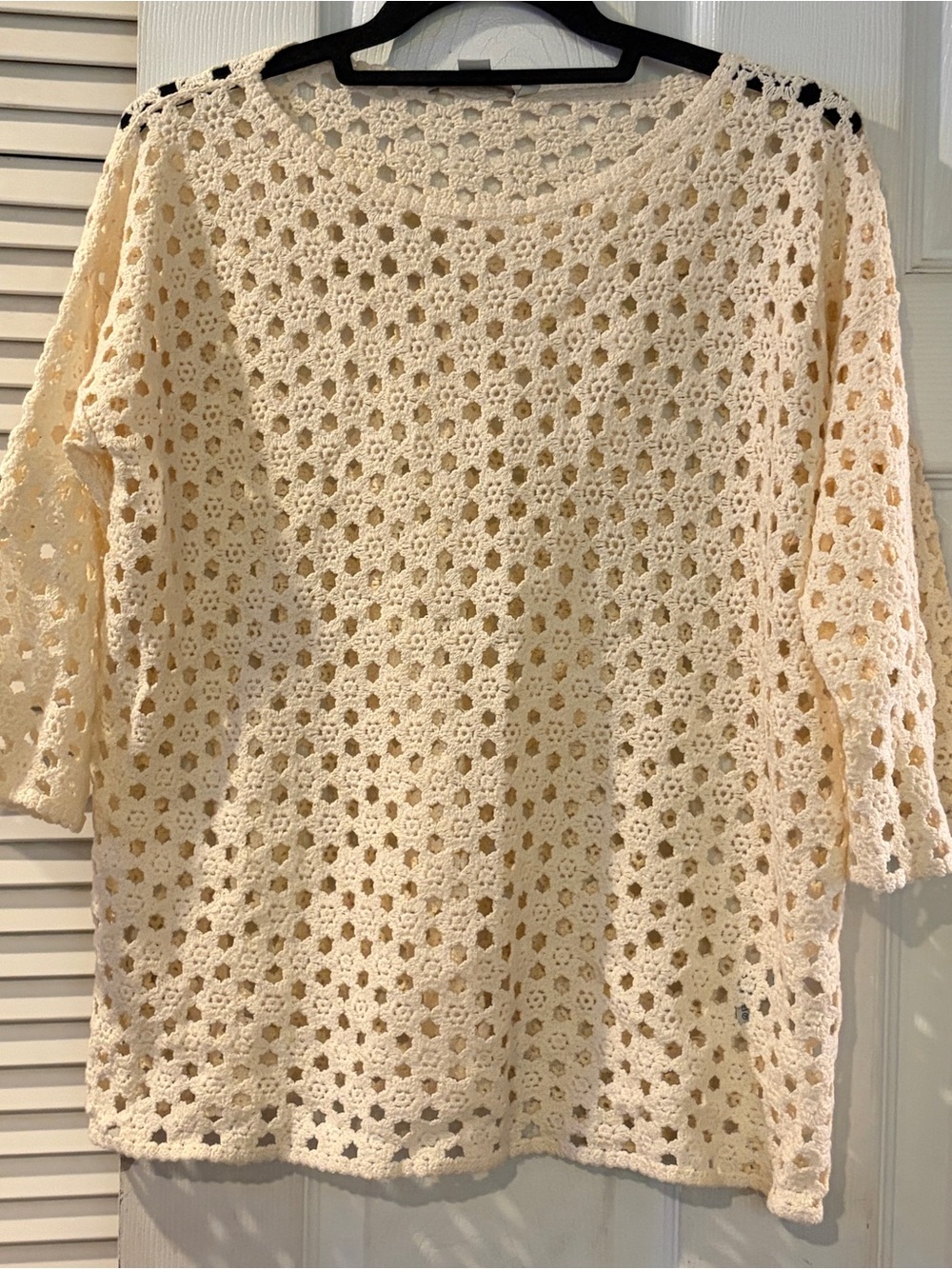 Boden Cream Cotton Open Stitch Crochet Knit Top M Coastal Cottagecore